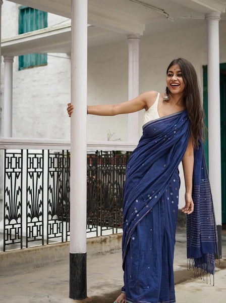 Blue Cotton Handloom saree
