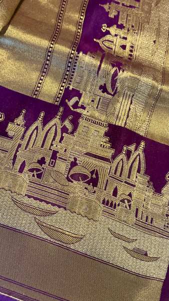 Kashi Elegance – Purple and Gold Mashru Silk Banarasi Handloom Saree