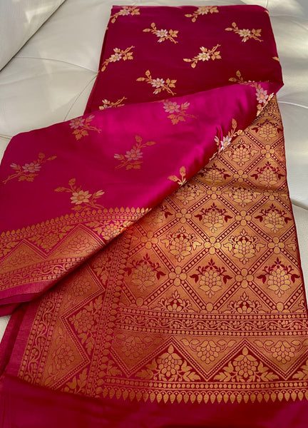 Rani Hot Pink Soft Floral Silk Saree