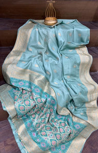 Sea Green Mint Munga with weaving silk Saree