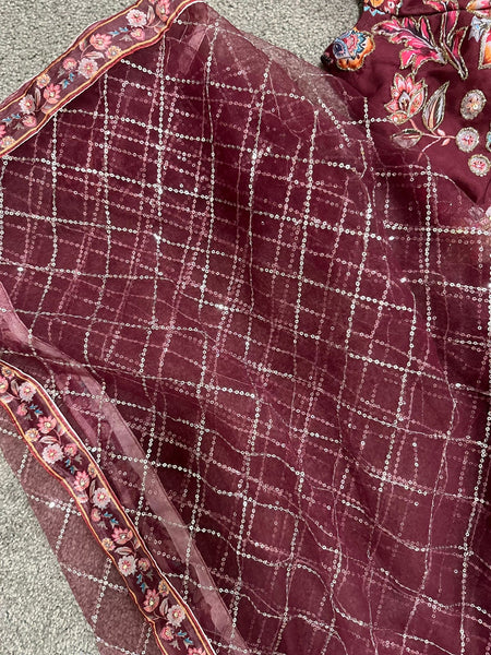 Floral Embroidered Lehenga in Wine Color