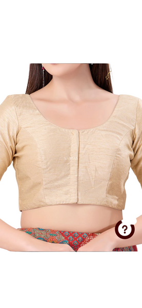 Light Gold Dupion Silk Padded Front Open Elbow Sleeves Readymade Blouse