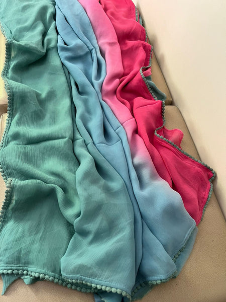 Rocky aur Rani Multicolor Pure Georgette Chiffon Saree with Lace Border
