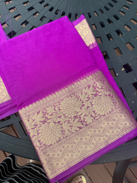 Mauve/Purple and Gold Banarasi Organza Silk Saree