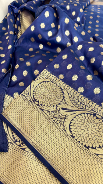 Royal Blue and Gold Handloom Silk Saree with Zari Butta's