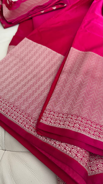 Soft Banarasi Silk Saree Rani Pink With Zari Border