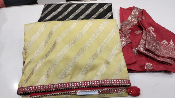 Yellow Muga Silk Saree with Red Readymade Blouse