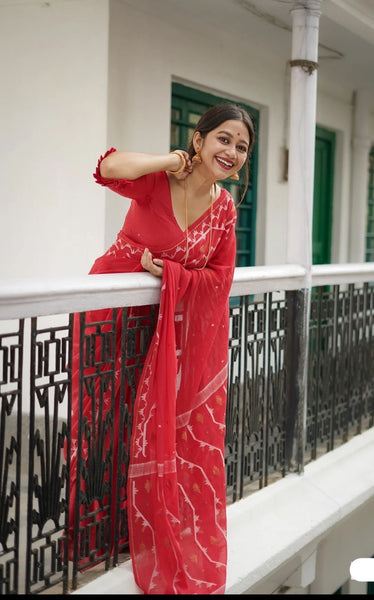 RED, GOLD, AND WHITE JAMDANI SAREE