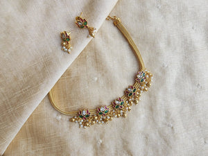 Aarvi goldplated contemporary Necklace set with Green and Red Stonework
