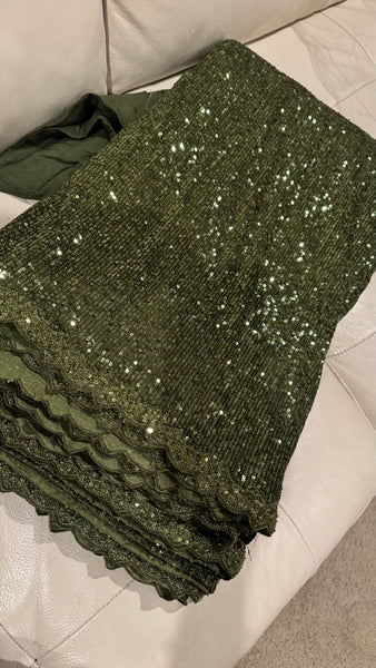 Olive Green Georgette Sequins Saree