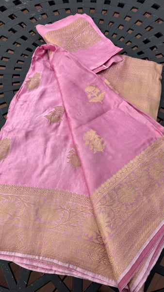 Pink and Gold Soft Mashru Silk Saree