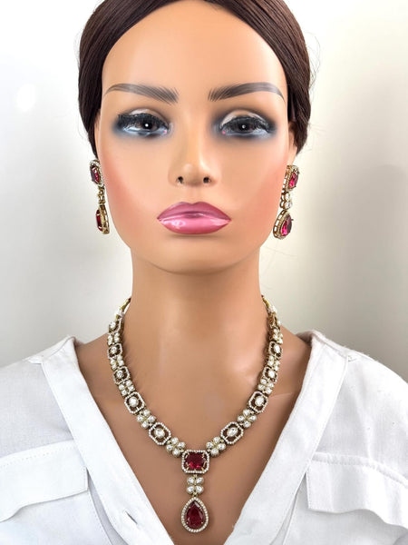 Ruby Red Kundan Necklace Set