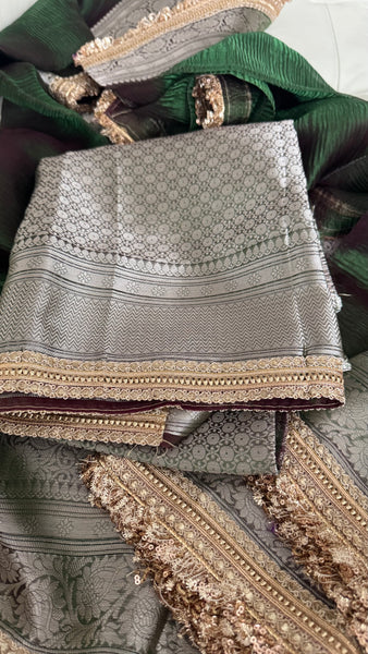 Iridescent Green Tissue Banarasi Brocade Silk Saree