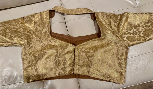 Gold Brocade Silk Elbow Length Readymade Blouse