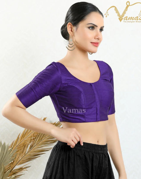 Vamas Brinjal Brocade Front Open Blouse
