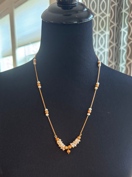 Natural Freshwater Gold and White Real Pearl Necklace