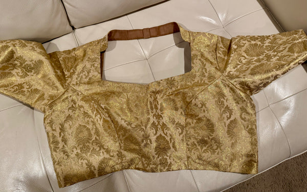 Gold Brocade Silk Elbow Length Readymade Blouse