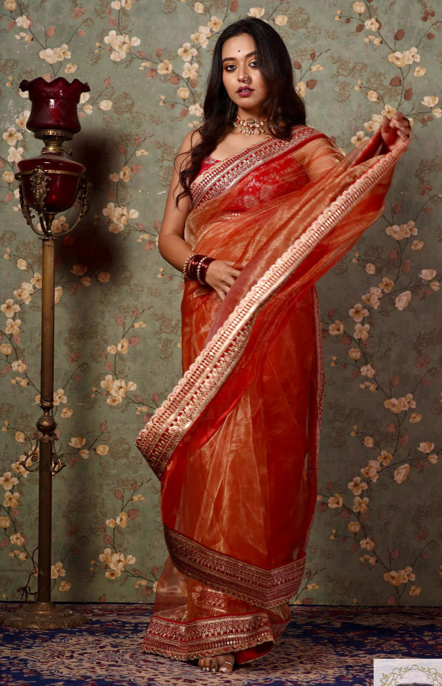 Marigold Shagun Glass Tissue Saree