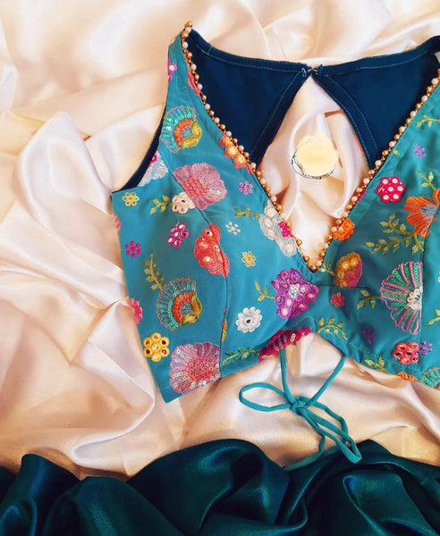 CYAN BLUE GEORGETTE BLOUSE