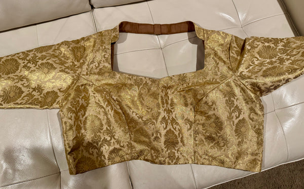 Gold Brocade Silk Elbow Length Readymade Blouse