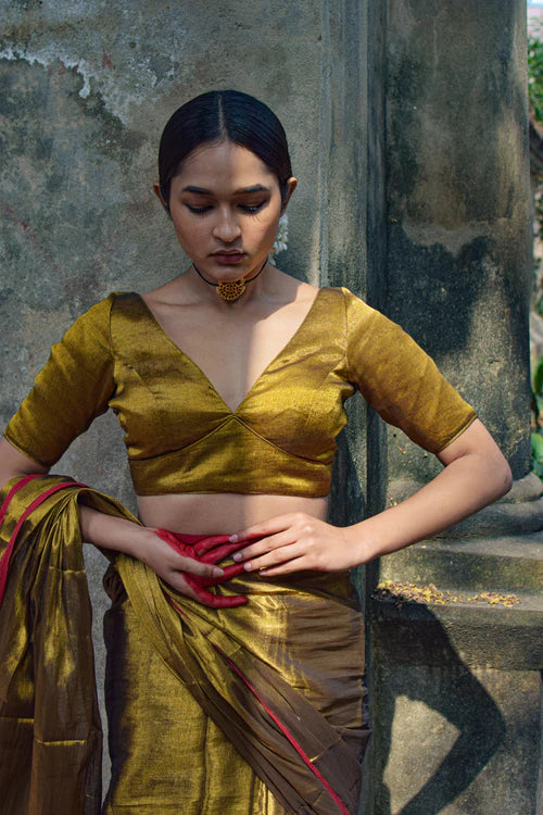 Readymade Sonpari I Gold Designer Tissue Blouse