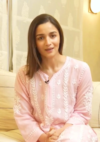 Long Modal Cotton Pink Chikankari Kurti