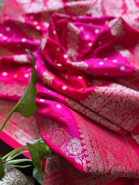 Banarasi Satin Silk Saree with leheriya style weaving and Stitched Blouse