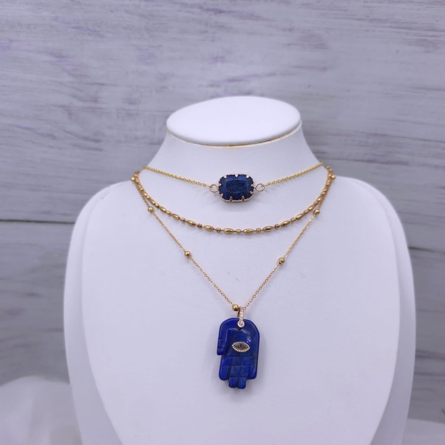 Lapis Lazuli Evil Eye gold plated stainless steel necklace set