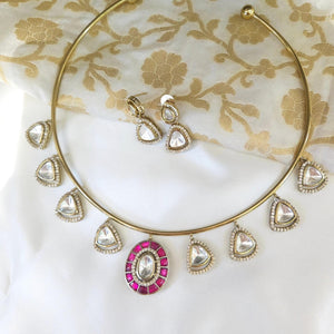 Ruby Kundan Gold Hasli Necklace Set