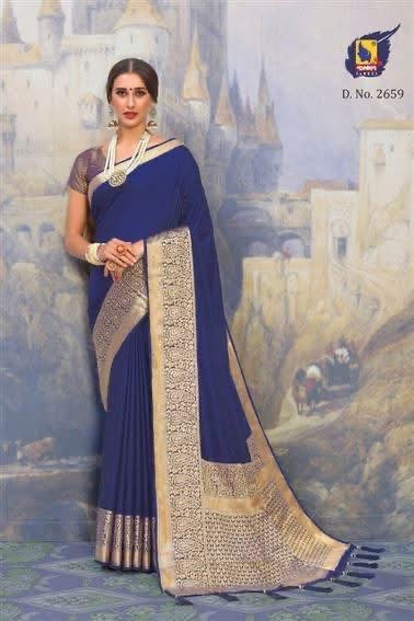 Midnight Blue and Gold Soft Crepe Tussar Silk Saree