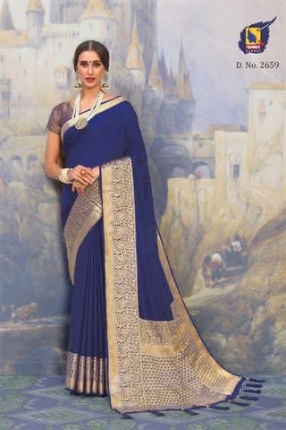 Midnight Blue and Gold Soft Crepe Tussar Silk Saree