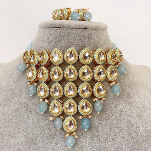 Blue Kundan Choker Necklace Set