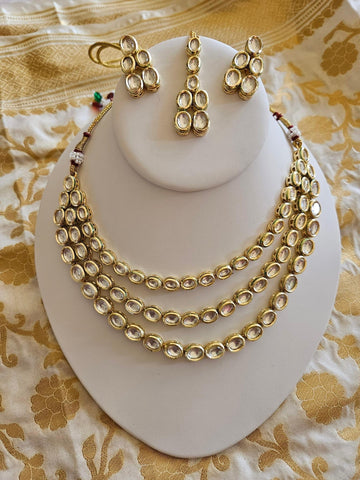 Ahmedabadi 3 piece Pachi Kundan Jewelry Set