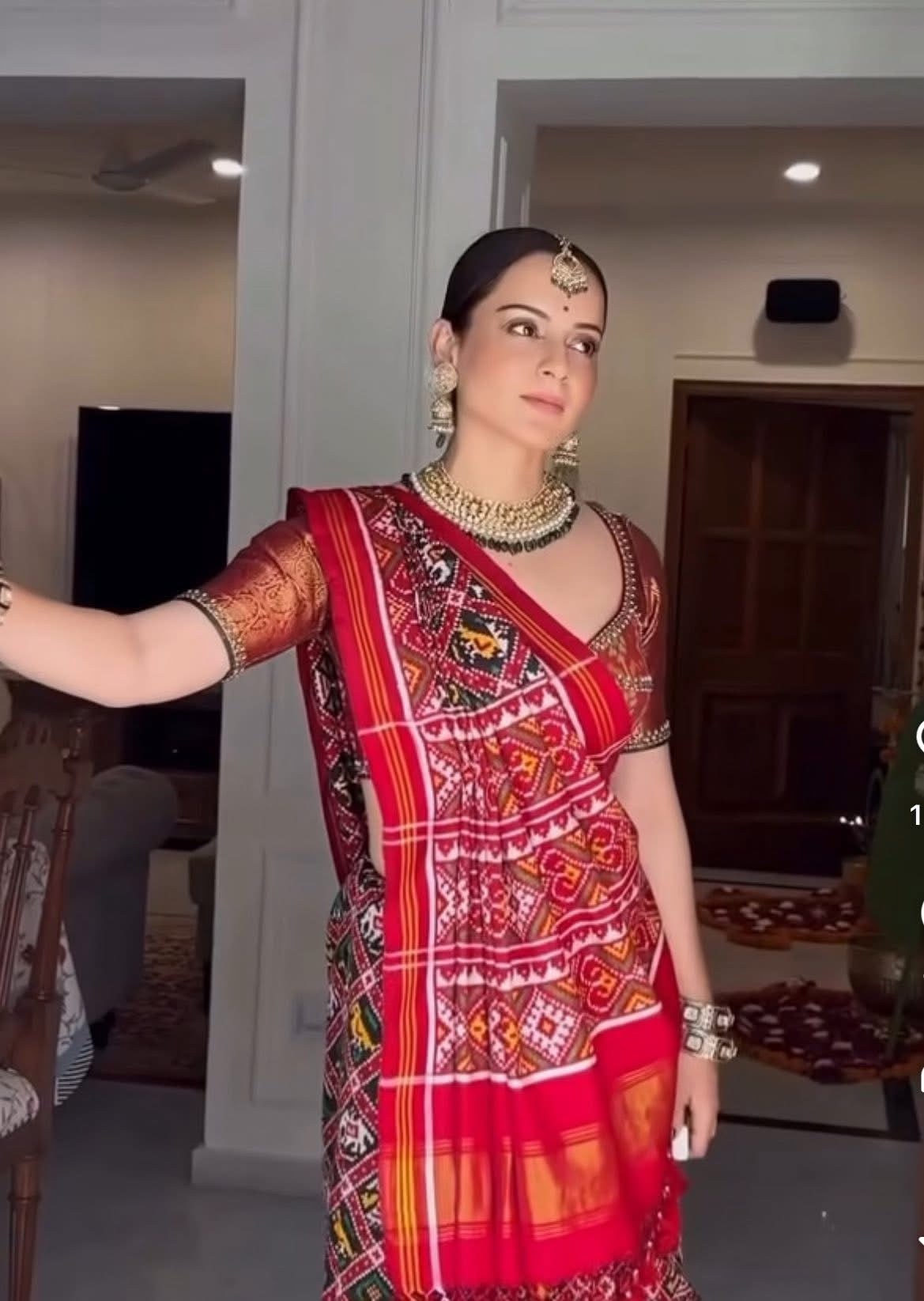 Pure Ikkat Double Weaving Silk Red and Multicolor Saree