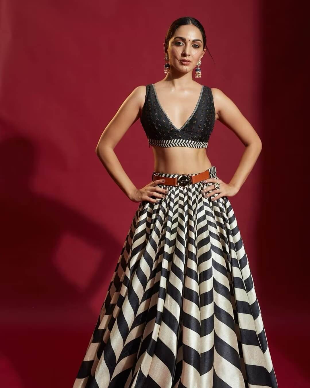 Black White Diagonal Lehenga Choli