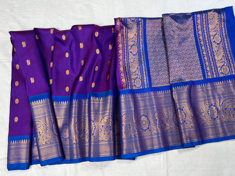 Purple and Blue Pure Silk Gadwal Handloom Saree