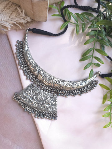 Oxidized Silver Hasli Necklace