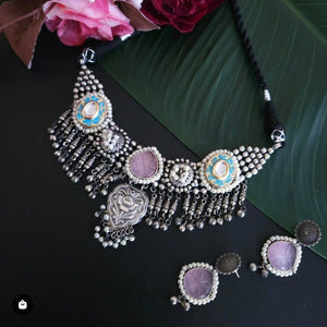 Pink Adithi 925 silver polish fusion necklace set