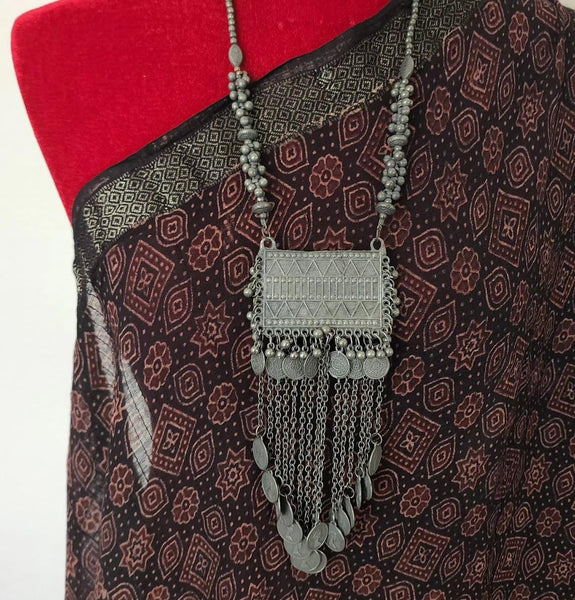 Black Metal Oxidized German Silver Necklace and Earring Set
