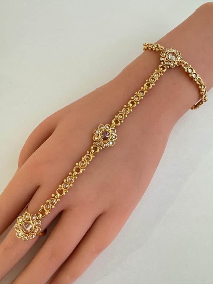 Gold Polki Single Hath Paan/Bracelet/Haath phool/Hathh Panja/finger Hand bracelet