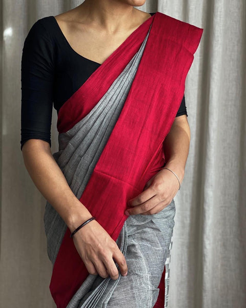 Grey Handloom Cotton Saree