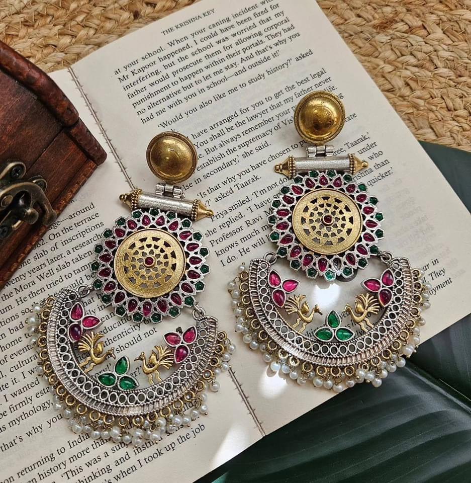 Dual tone silver look alike earring