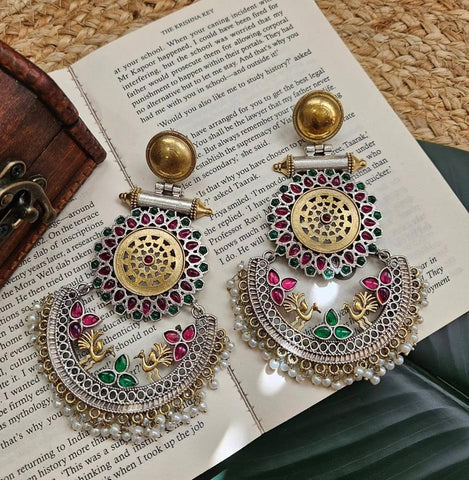 Dual tone silver look alike earring