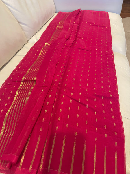 Dark Pink & Gold Handwoven Zari Jamdani Saree