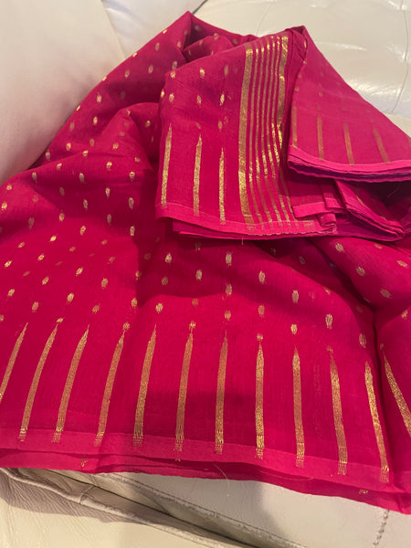 Dark Pink & Gold Handwoven Zari Jamdani Saree