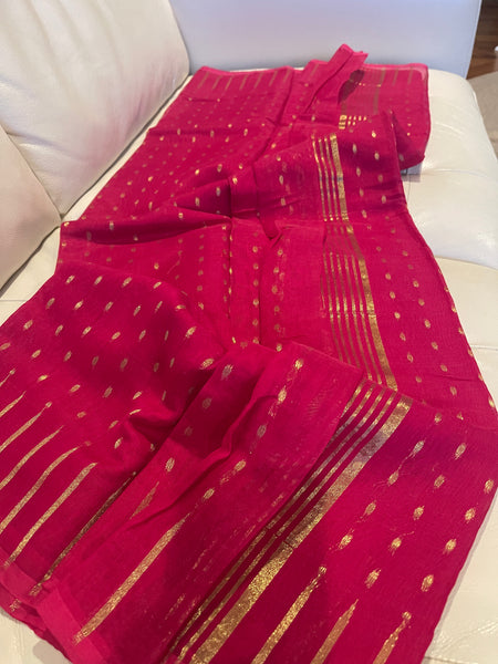 Dark Pink & Gold Handwoven Zari Jamdani Saree