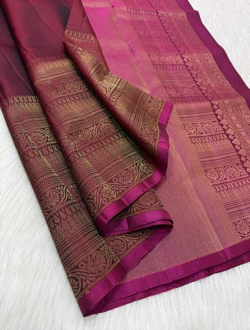 Deep Burgundy Maroon Pure Silk Kanchipuram Saree