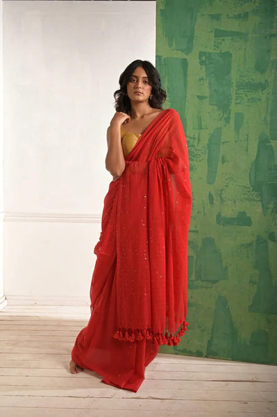 Red Mul Mul Cotton Saree
