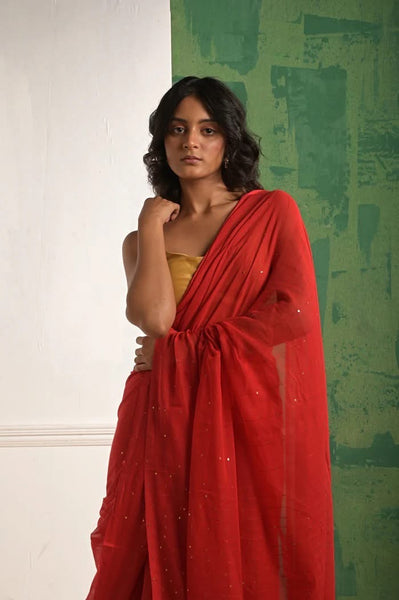 Red Mul Mul Cotton Saree