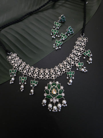 Achyutha Green Colored Fusion Choker Necklace set